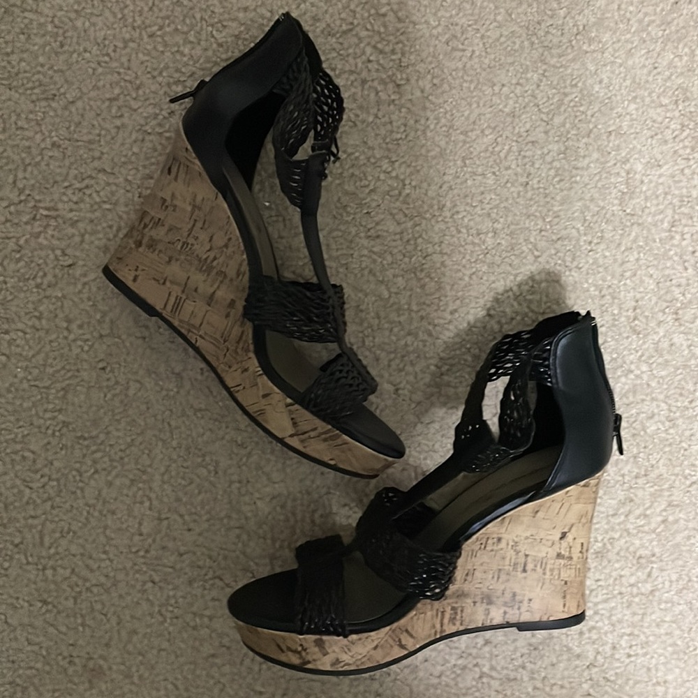 Black Strappy Wedges, Women’s Size 8, Good Used Condition!